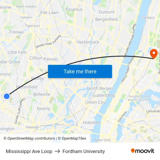 Mississippi Ave Loop to Fordham University map
