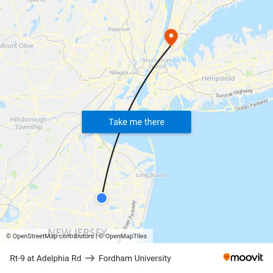 Rt-9 at Adelphia Rd to Fordham University map