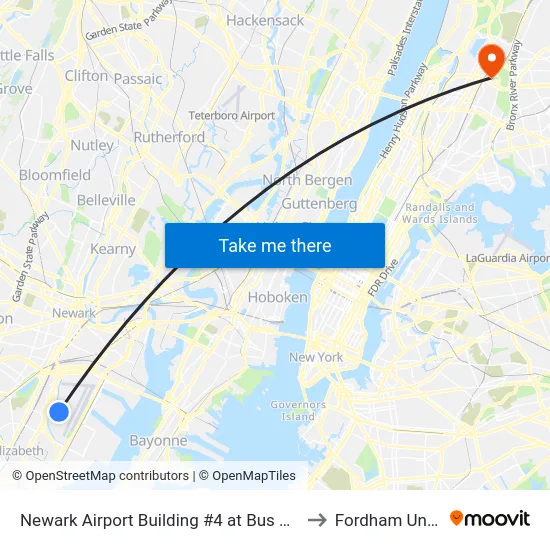 Newark Airport Building #4 at Bus Hov Lane, Locat to Fordham University map