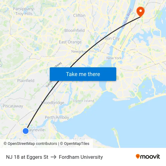 NJ 18 at Eggers St to Fordham University map