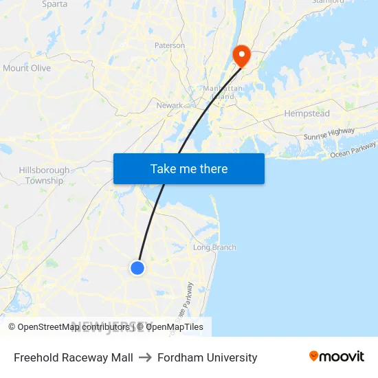 Freehold Raceway Mall to Fordham University map