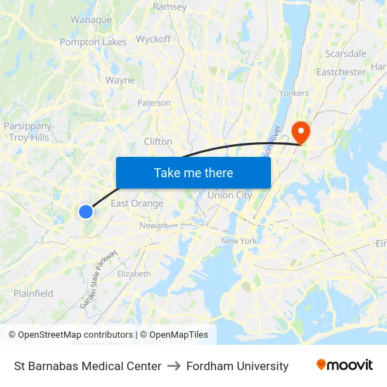 St Barnabas Medical Center to Fordham University map