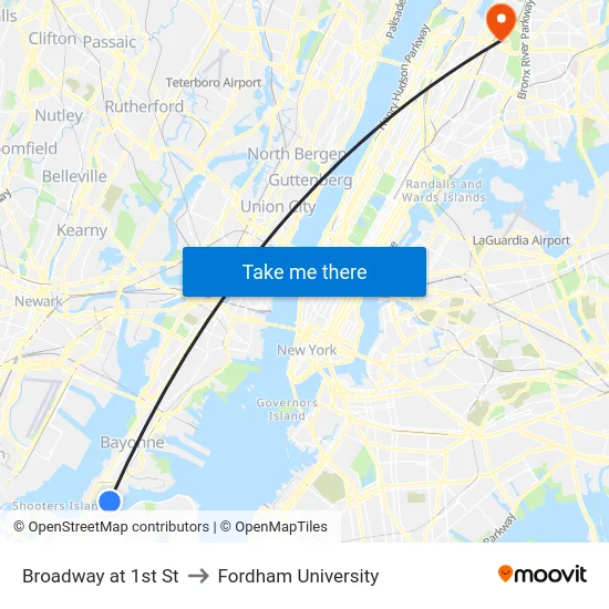 Broadway at 1st St to Fordham University map