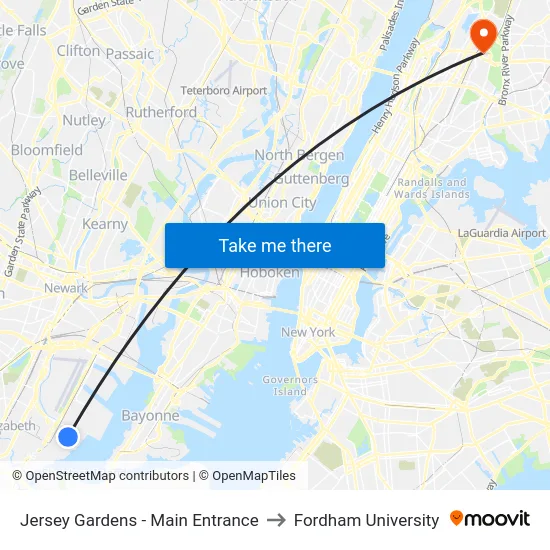 Jersey Gardens - Main Entrance to Fordham University map