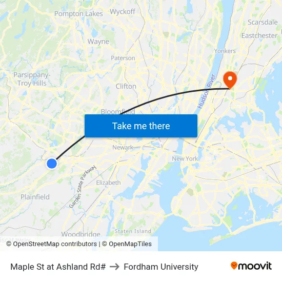 Maple St at Ashland Rd# to Fordham University map