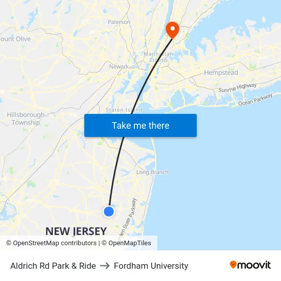 Aldrich Rd Park & Ride to Fordham University map
