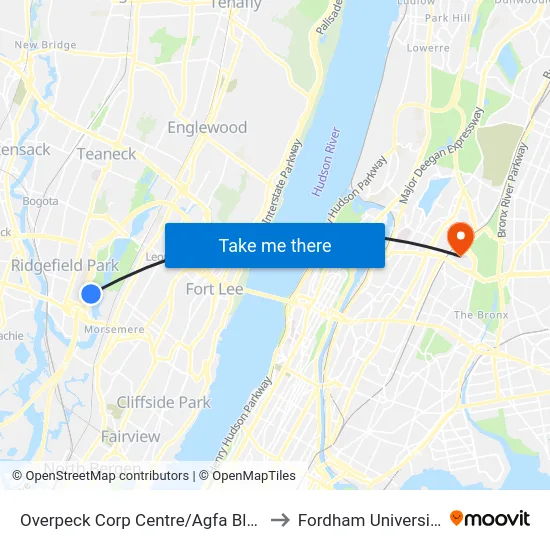 Overpeck Corp Centre/Agfa Bldg to Fordham University map