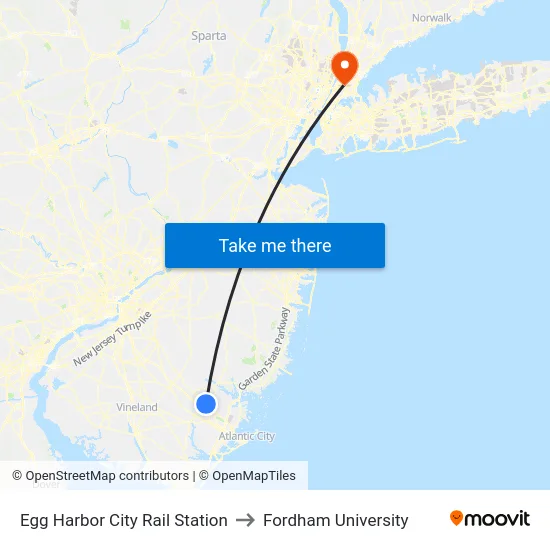 Egg Harbor City Rail Station to Fordham University map