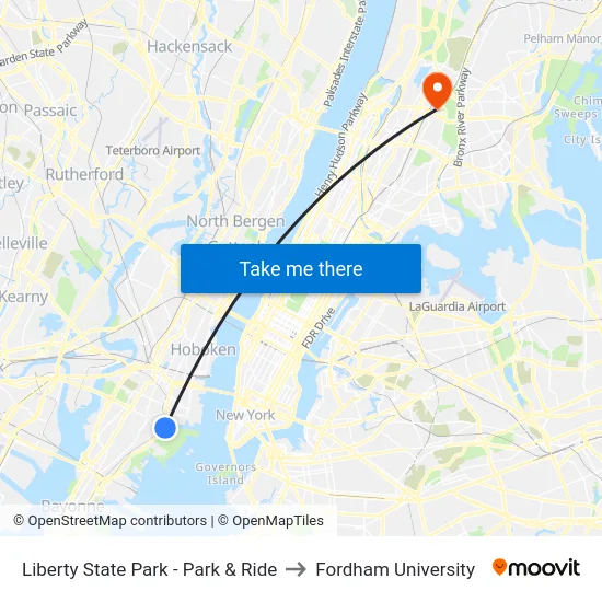 Liberty State Park - Park & Ride to Fordham University map