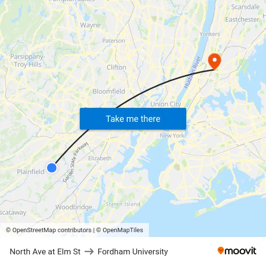 North Ave at Elm St to Fordham University map