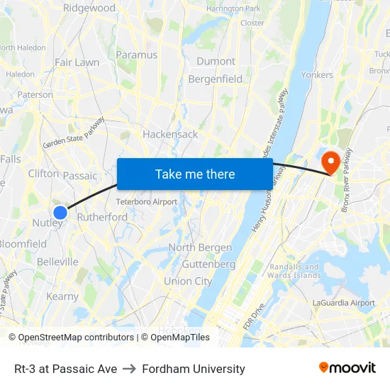Rt-3 at Passaic Ave to Fordham University map