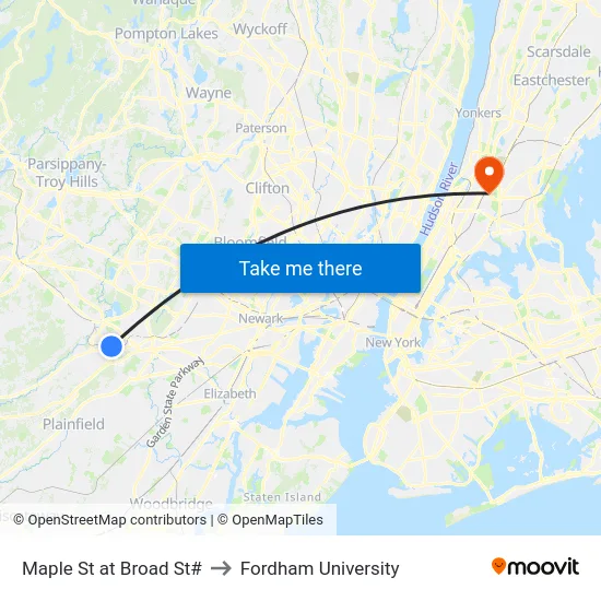 Maple St at Broad St# to Fordham University map
