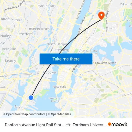 Danforth Avenue Light Rail Station to Fordham University map