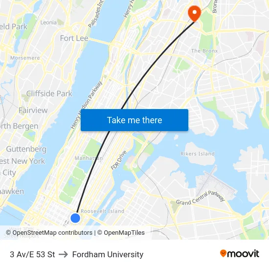3 Av/E 53 St to Fordham University map