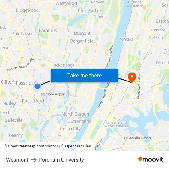 Wesmont to Fordham University map