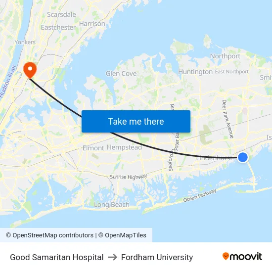 Good Samaritan Hospital to Fordham University map