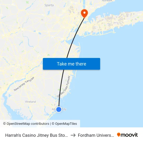 Harrah's Casino Jitney Bus Stop# to Fordham University map