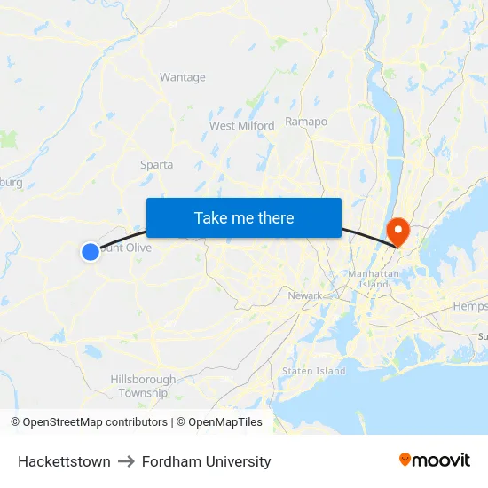 Hackettstown to Fordham University map