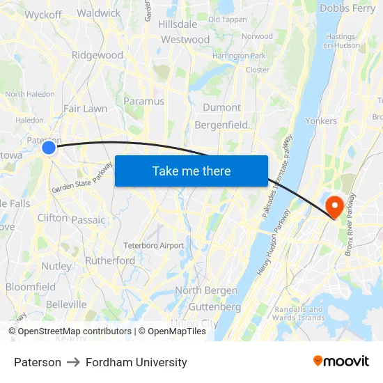 Paterson to Fordham University map
