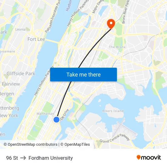 96 St to Fordham University map
