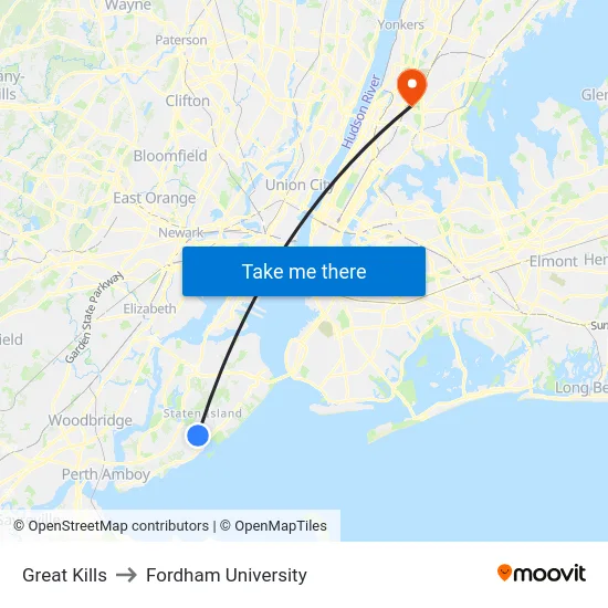 Great Kills to Fordham University map