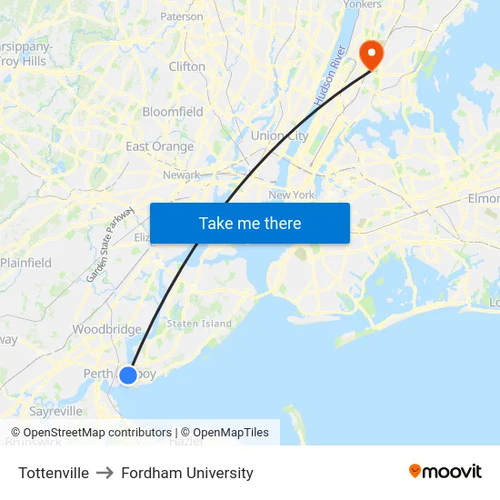 Tottenville to Fordham University map