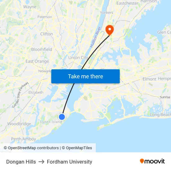 Dongan Hills to Fordham University map