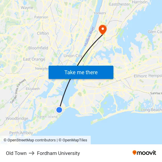 Old Town to Fordham University map