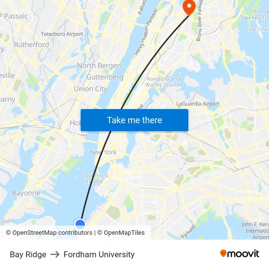 Bay Ridge to Fordham University map