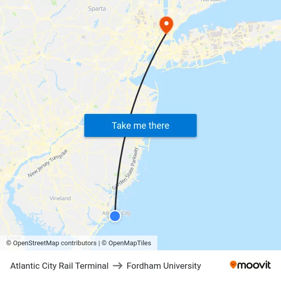 Atlantic City Rail Terminal to Fordham University map