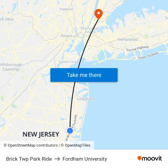 Brick Twp Park Ride to Fordham University map