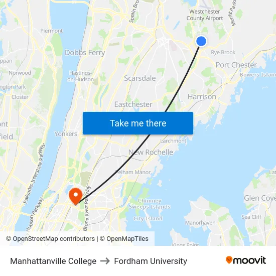 Manhattanville College to Fordham University map