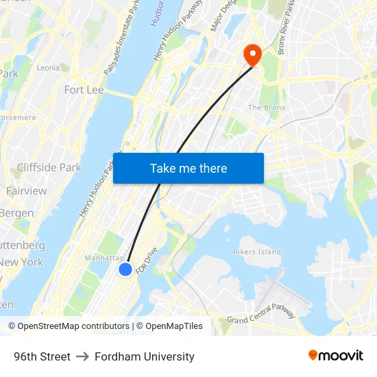 96th Street to Fordham University map