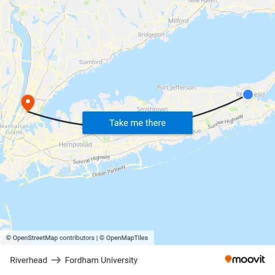 Riverhead to Fordham University map