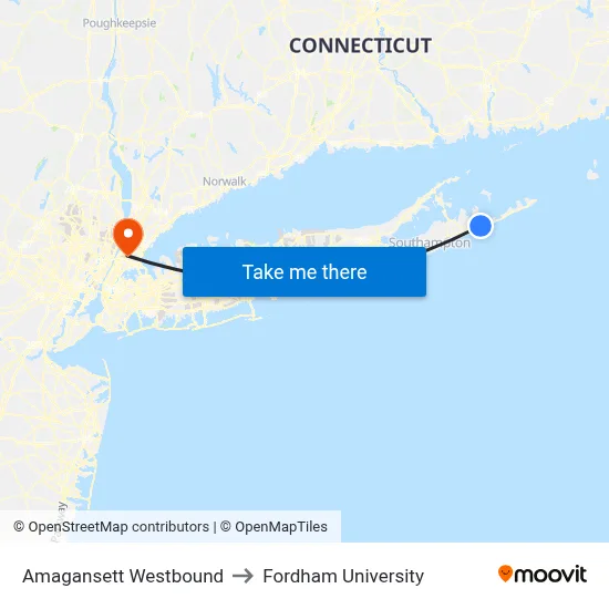 Amagansett Westbound to Fordham University map