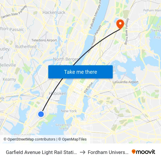 Garfield Avenue Light Rail Station to Fordham University map