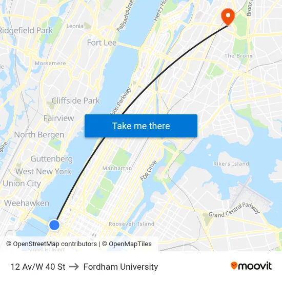 12 Av/W 40 St to Fordham University map