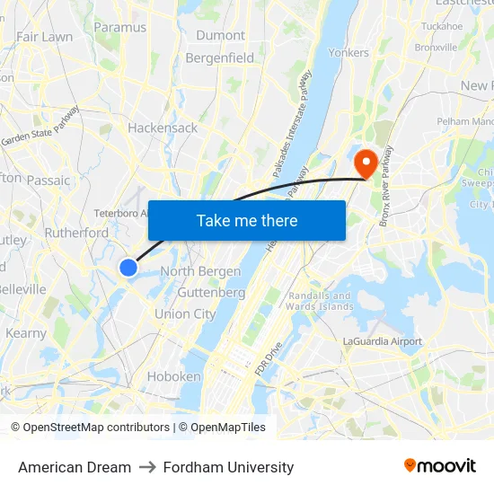 American Dream to Fordham University map