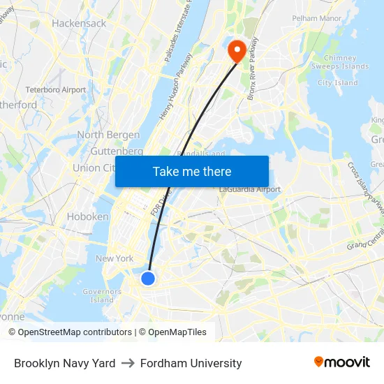 Brooklyn Navy Yard to Fordham University map