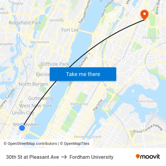30th St at Pleasant Ave to Fordham University map
