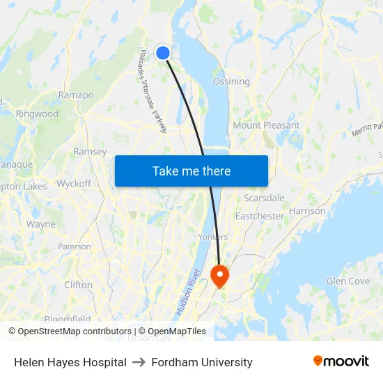 Helen Hayes Hospital to Fordham University map