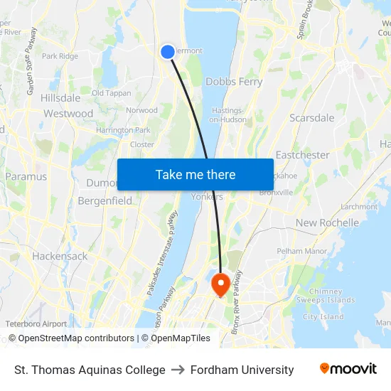 St. Thomas Aquinas College to Fordham University map