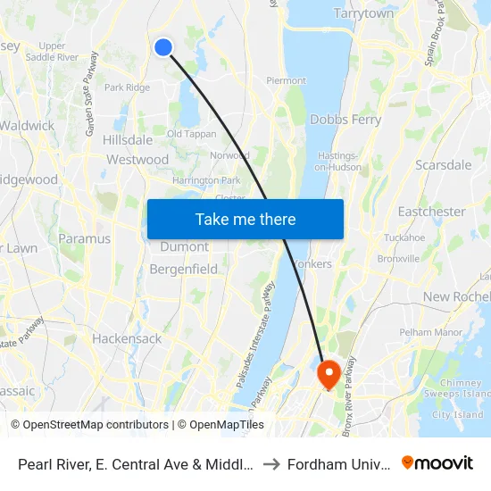 Pearl River, E. Central Ave & Middletown Rd to Fordham University map