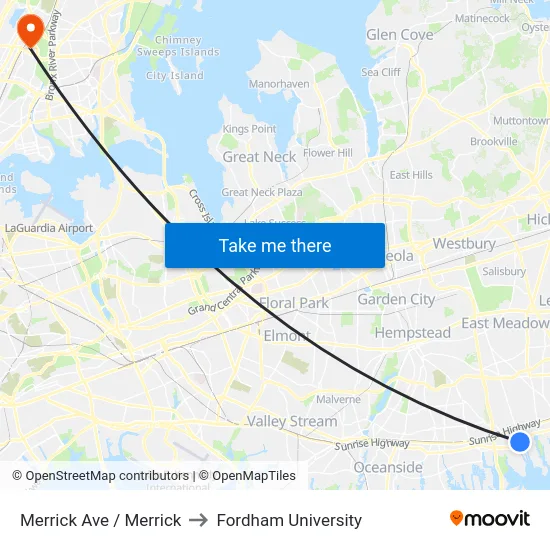 Merrick Ave / Merrick to Fordham University map