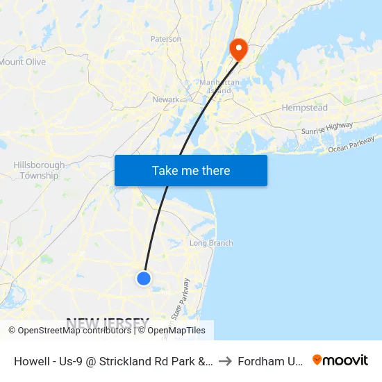 Howell - Us-9 @ Strickland Rd Park & Ride (Northbound) to Fordham University map