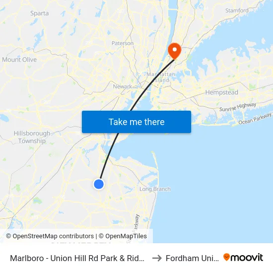 Marlboro - Union Hill Rd Park & Ride (Northbound) to Fordham University map