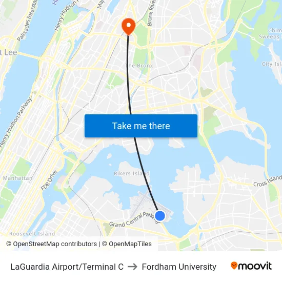 LaGuardia Airport/Terminal C to Fordham University map