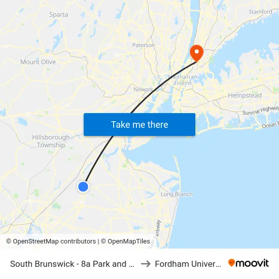South Brunswick - 8a Park and Ride to Fordham University map