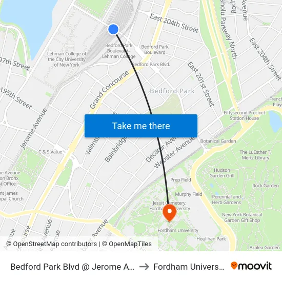 Bedford Park Blvd @ Jerome Ave to Fordham University map