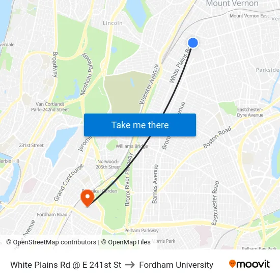 White Plains Rd @ E 241st St to Fordham University map